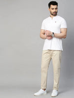 Genips Men's Cotton Stretch Caribbean Slim Fit Cream Color Solid Trousers