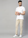 Genips Men's Cotton Stretch Caribbean Slim Fit Cream Color Solid Trousers