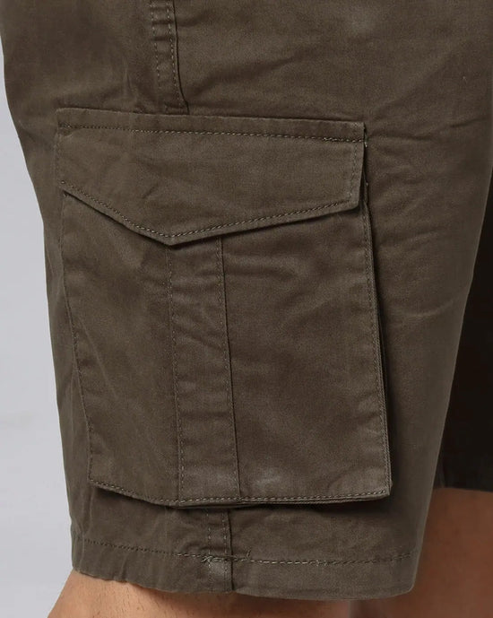 Solid Stretchable Shorts with 6 pockets-Brown