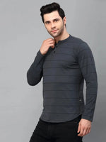 Rigo Striped Henley Neck Full Sleeve T-Shirt-HT07221143-L