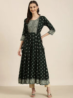 Women Green Floral Anarkali Kurta-AT-A1016-Green