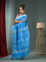 Sky Blue Blended Silk Handwoven Saree With Flower Designs-MA50BSL34710013