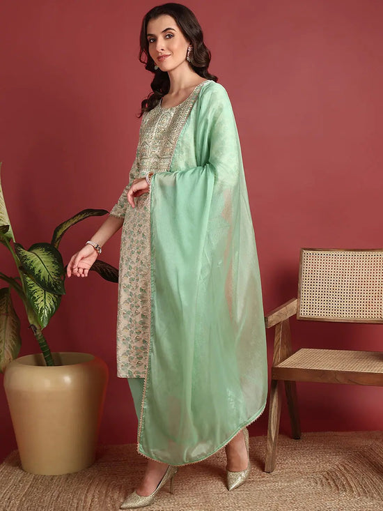 Ahika Viscose Abstract Green Indian Ethnic