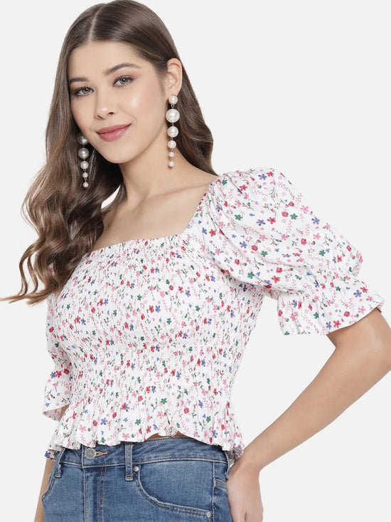 White Floral Smoking Top