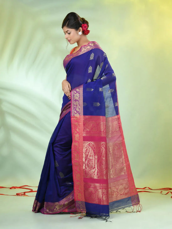 Blue Cotton Saree With Nakshi Zari Borders-MA66BCT431050027