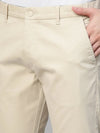 Genips Men's Cotton Stretch Caribbean Slim Fit Cream Color Solid Trousers