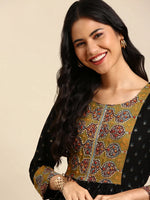 Women's Black Printed Anarkali Kurta-GW-3115-Black