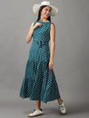 Women's Green Polka Dots Fit and Flare Dress-AE-15700-Green