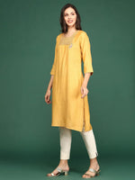 Women's Mustard Solid Straight Kurta-DF-1211-Mustard