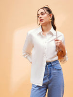 Women White Solid Satin Regular Shirt