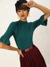 Veni Vidi Vici Dark Green Frilled Sleeve Top