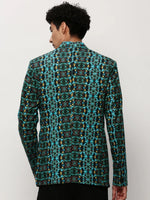 Men Blue Printed Casual Blazers-SOBLZ-082-5-Turquoiseblue