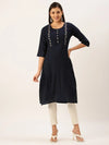 Women's Navy Blue Solid Straight Kurta-DF-1198-Navyblue