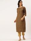 Women's Brown Printed Straight Kurtas-GW-1979-Brown