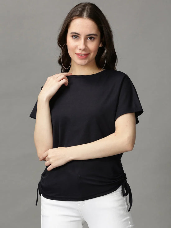 Women's Navy Blue Solid Boxy Top-AE-10494-Navyblue