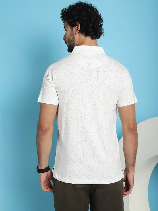 Venitian Men Double Mercerised Printed Polo Neck WHITE T-Shirt for Men