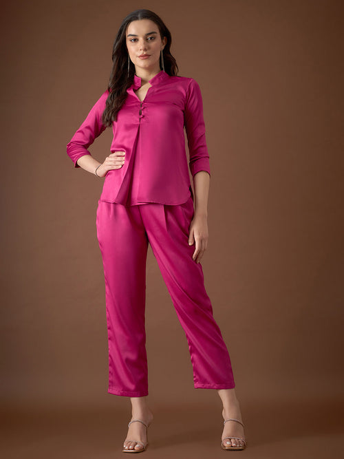 Box Pleat Shirt with pants in Pink Color