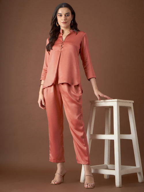 Box Pleat Shirt with pants in Rust Color
