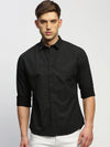 Men Black Striped Shirt-HEPTAGON-1775-Charcoal