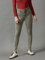 Women's Olive Solid Skinny Fit Denim Jeans-GZ-5296-Olive