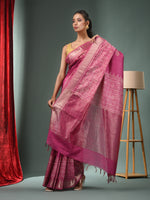 Fuchsia Blended Silk Handwoven Saree With Woven Zari Border-MA50BSL34830125