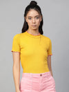 Mustard RIb Contrast Stitch High Neck Top