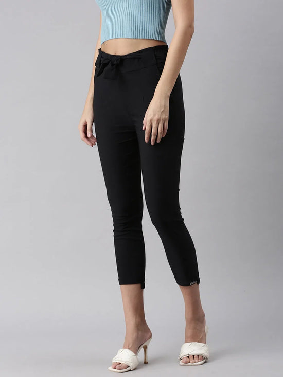 Women's Black Solid Trouser-AN-6272-Black