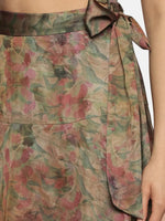 Floral Brown Asymmetrical Flare Maxi Skirt-17355