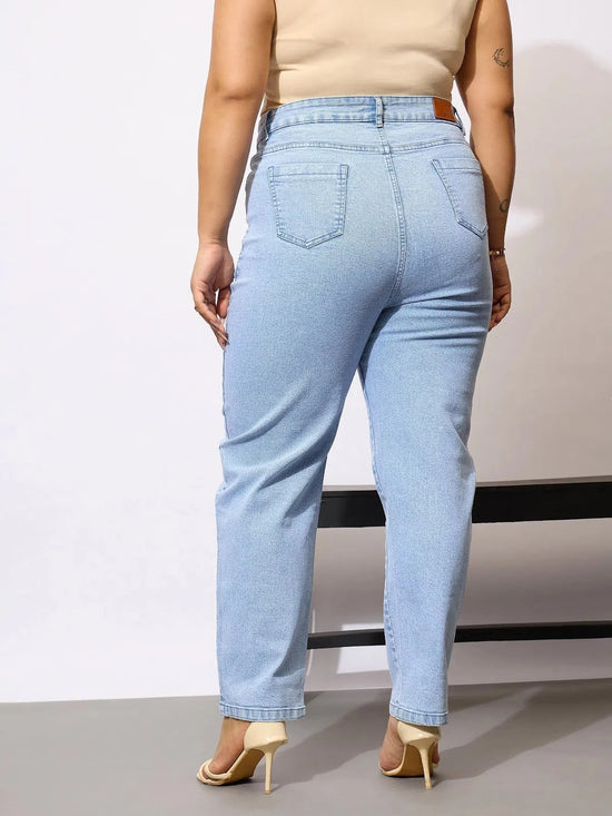 Women Ice Blue Acid Wash Mom Fit Jeans