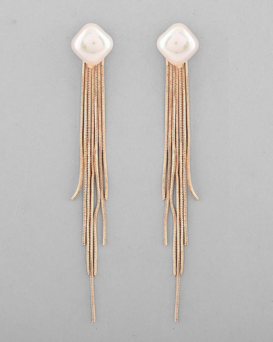 Gold-Plated Handcrafted Pearl Studded Classic Drop Earrings-VOJ364