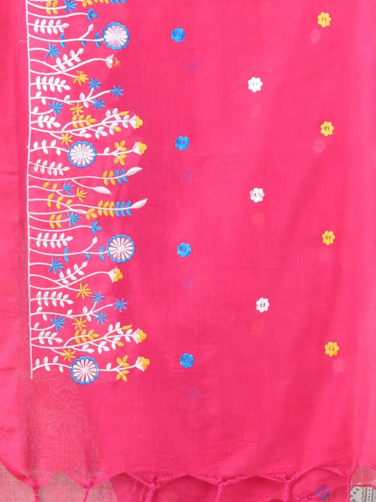 All Over Thread Floral Embroidery Pink Cotton Saree-MA62CT33610079