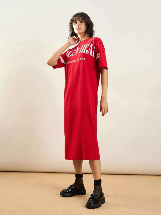 Women Red BROKEN HEART Printed T-Shirt Dress