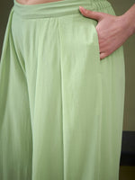 Women Mint Green Crop Top With Palazzos & Shrug