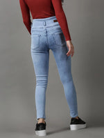 Women's Blue Solid Skinny Fit Denim Jeans-GZ-5319-Blue