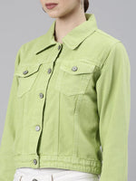 Women Lime Green Solid Denim Jacket-GZ-5598-Limegreen