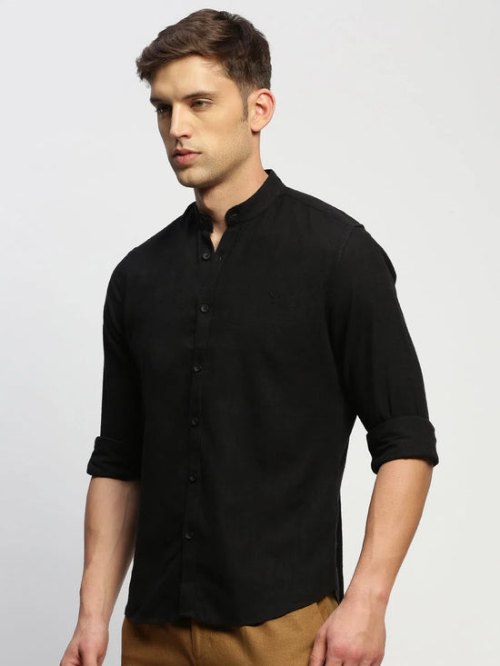 Men Black Solid Shirt-DINAH-1680-Black