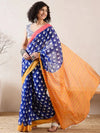 Ahika Women Blue Linen Ikat Printed Saree-VFSAR1008