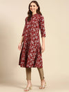 Women's Maroon Printed A-Line Kurta-AT-A835-Maroon