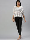 Women's White Floral Top-AE-10208-Whitenavyblue