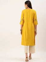 Women's Mustard Solid Straight Kurta-DF-1208-Mustard