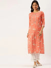 Women's Pink Printed Kurta Sets-GW-2673-Peach