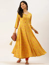 Women's Yellow Printed Anarkali Kurtas-AT-A408-LG-Yellow