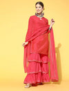 Ahika Women Coral Woven Design Kurta Sharara With Dupatta