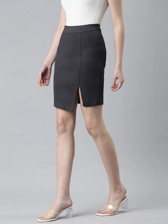 Women Grey Solid Pencil Skirt-AE-10611-Grey