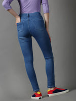 Women's Blue Solid Skinny Fit Denim Jeans-GZ-5280-Blue