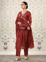 Avanshee Women's Latest Solid Cotton Silk Kurta, Pant With Dupatta-ES-7521-Rust