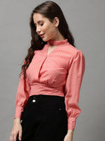 Women's Pink Printed Top-AE-7049-Peach