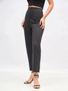 Women Dark Grey Front Darted High Waisted Pants