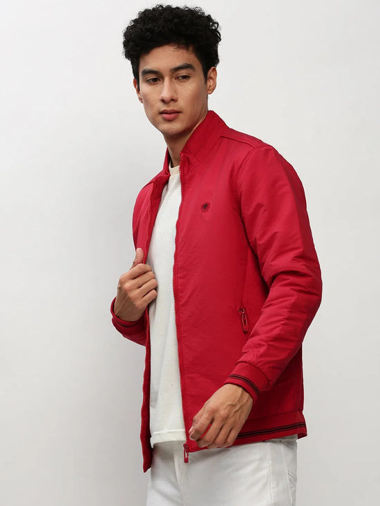 Men Red Solid Casual Bomber Jackets-ZD-3300-Red