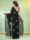 All Over Thread Embroidery Black Cotton Handspun Saree-MA62CH33660050